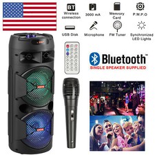 Dual 6.5" Woofer Portable FM Bluetooth Party Speaker Heavy Bass Sound With w/Mic