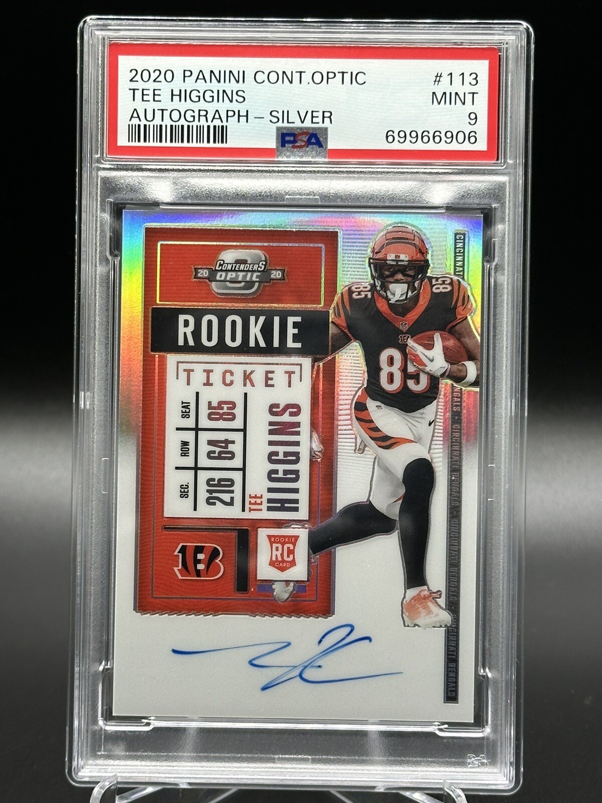 2020 Contenders Optic Tee Higgins Rookie Ticket Auto Silver Prizm PSA 9 RC #113
