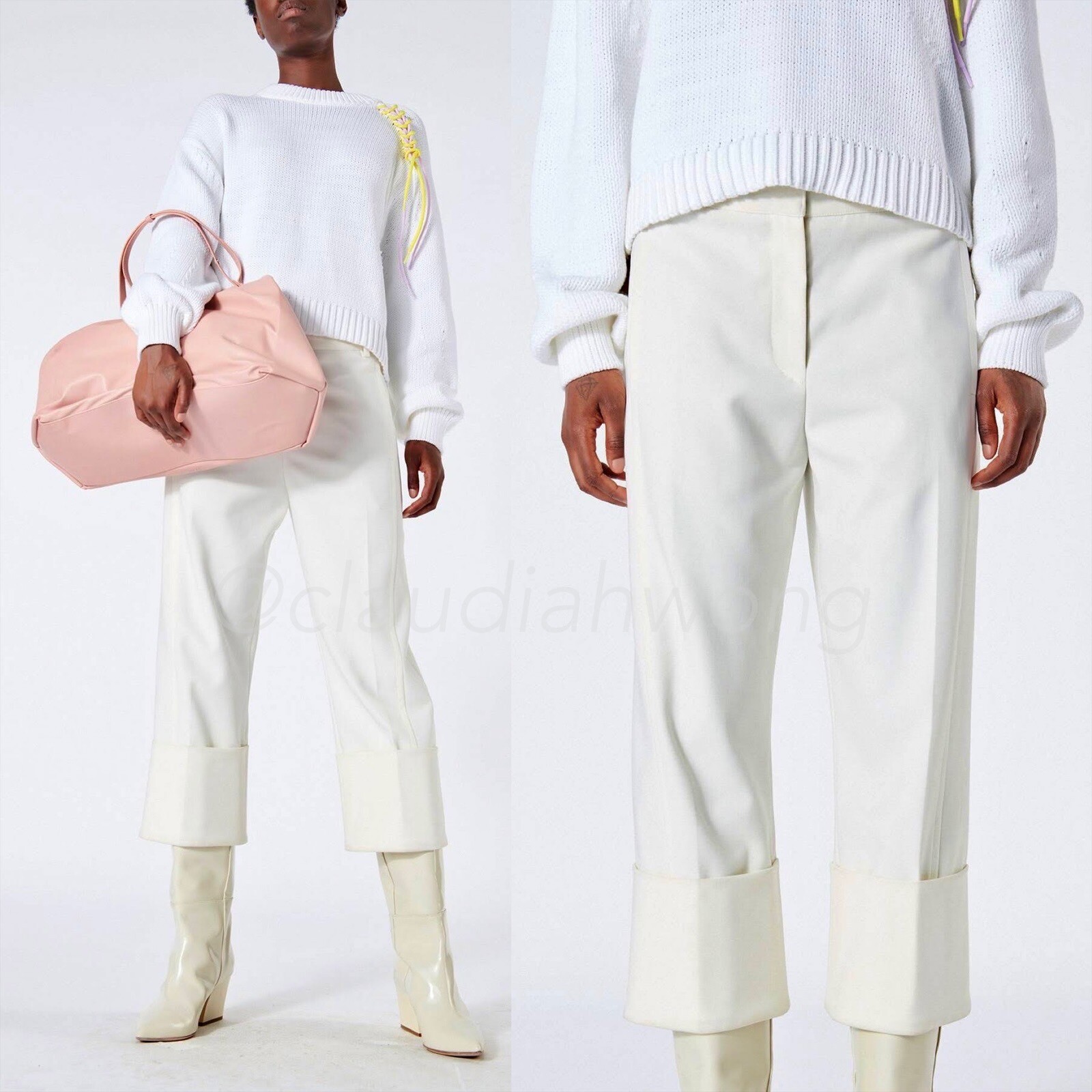 NWT TIBI Anson Nerd Cuffed Wide Leg Ivory White Cropped Culotte Pants Sz 8