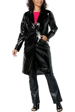 C Wonder Faux Patent Leather Trench Coat Black
