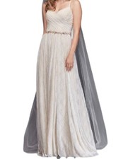 David's Bridal Galina Soft Lace Wedding Dress With Pleated Top Size 4 WG3823