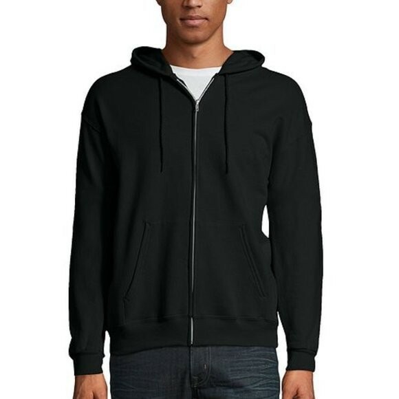 Hanes Ecosmart Mens Hoodie Sweatshirt Sz Med Black Full Zip Long Sleeve