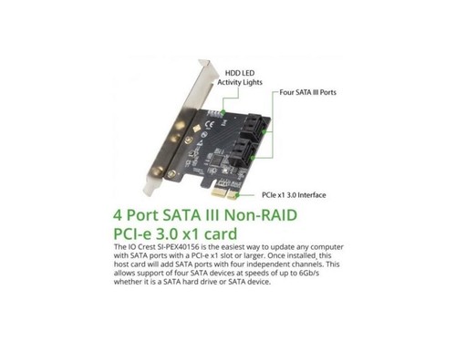 4 Port SATA III PCI-e 3.0 x1 Card Non-Raid with Low Profile Bracket - Picture 7 of 12