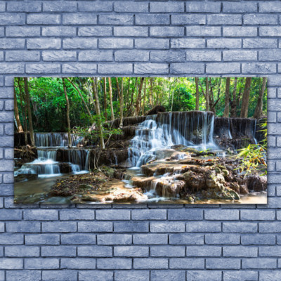 Acrylglasbilder Wandbilder Druck 140x70 Wasserfall Wald Natur