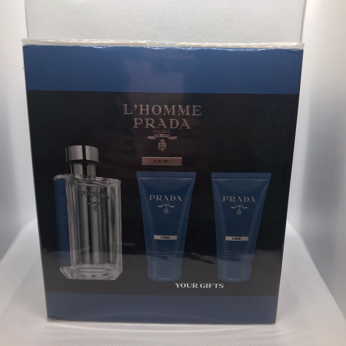 Prada L'homme L'eau 3 Pcs Travel Gift Set For Men Brand New Sealed