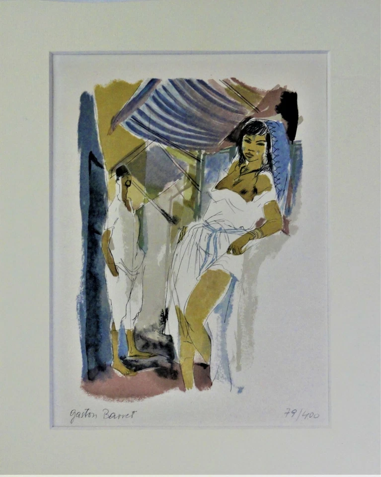 Gaston BARRET (1910-1991) sign & num.Farblitho: JUNGE FRAU HALB-NACKT IM ORIENT - Bild 3 von 4