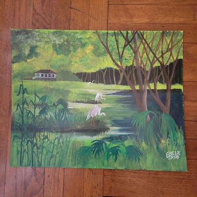 1996 Landscape Signed Eisele Acrylic Painting On Canvas Panel 16x20'' Unframed 2
