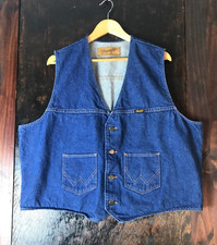 Vintage Wrangler Vest Mens XL/XXL Blue Jean Denim Cowboy Western Rodeo M-159 80s