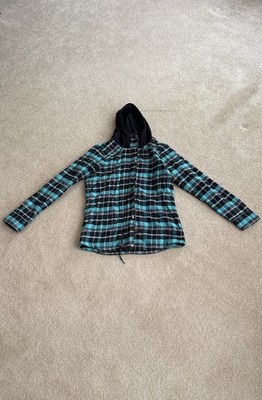 DC Shoes Hooded Plaid Blue Black Men's Size XL Mid-Length Jacket Lined Winter