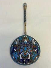 Antique Russian silver 84 cloisonne enamel large and heavy spoon, 81 grams