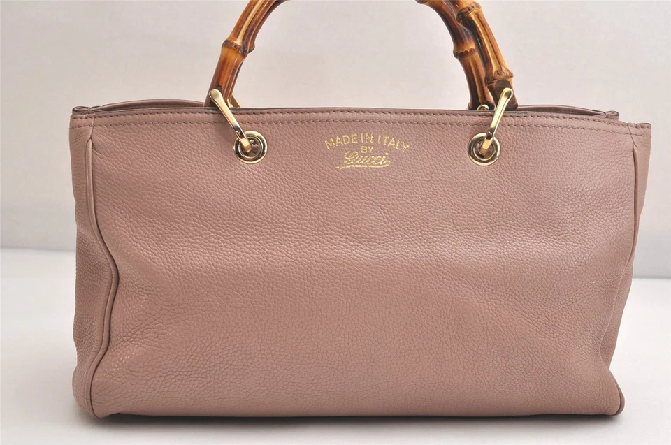 Autêntica bolsa de mão GUCCI bambu shopper média 2 vias couro 323660 rosa 3631N - Imagem 2 de 4