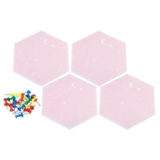 4Pcs Hexagon Felt Bulletin Tile Self Adhesive Mini Wall DIY Pin Board Pink
