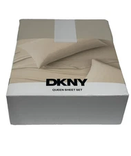DKNY Queen 4 Pc Sheet Set Standard 100 by OEKO-TEX® Light Khaki - NEW
