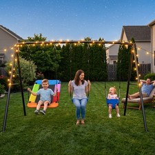 440lb Metal Swing Set Heavy-Duty A-Frame Kids Playset for Backyard with 3 Swings