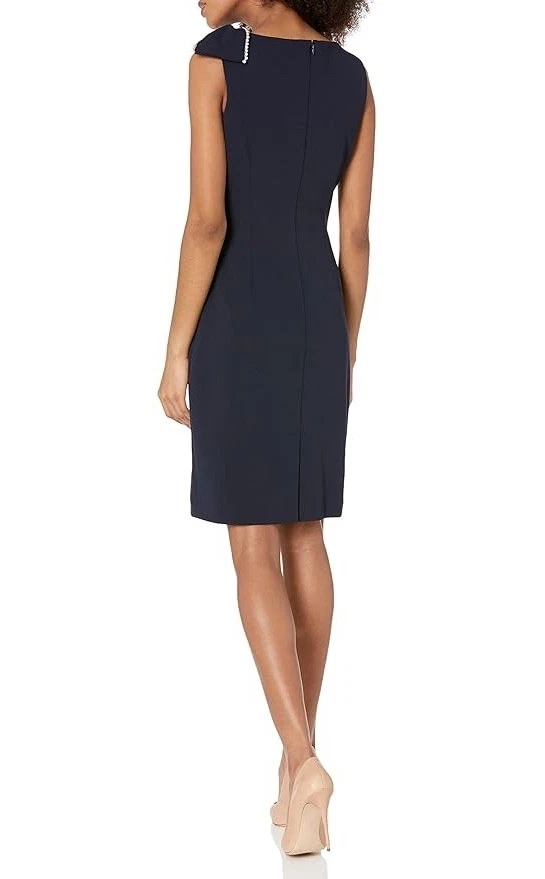 NWT Karl Lagerfeld Paris Womens Solid Sheath Dress with Bow Shoulder and Pearls - Image 4 of 4