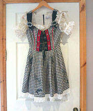 Siebenstein Trachtenmoden schwarz-wei&szlig; Gingham Dirndl Kleid Spitzenbesatz UK 10
