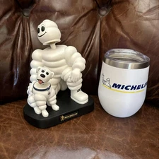 MICHELIN MAN & DOG BOBBLEHEAD DOLL PROMOTIONAL ITEM WITH TRAVEL CUP COLLECTIBLE