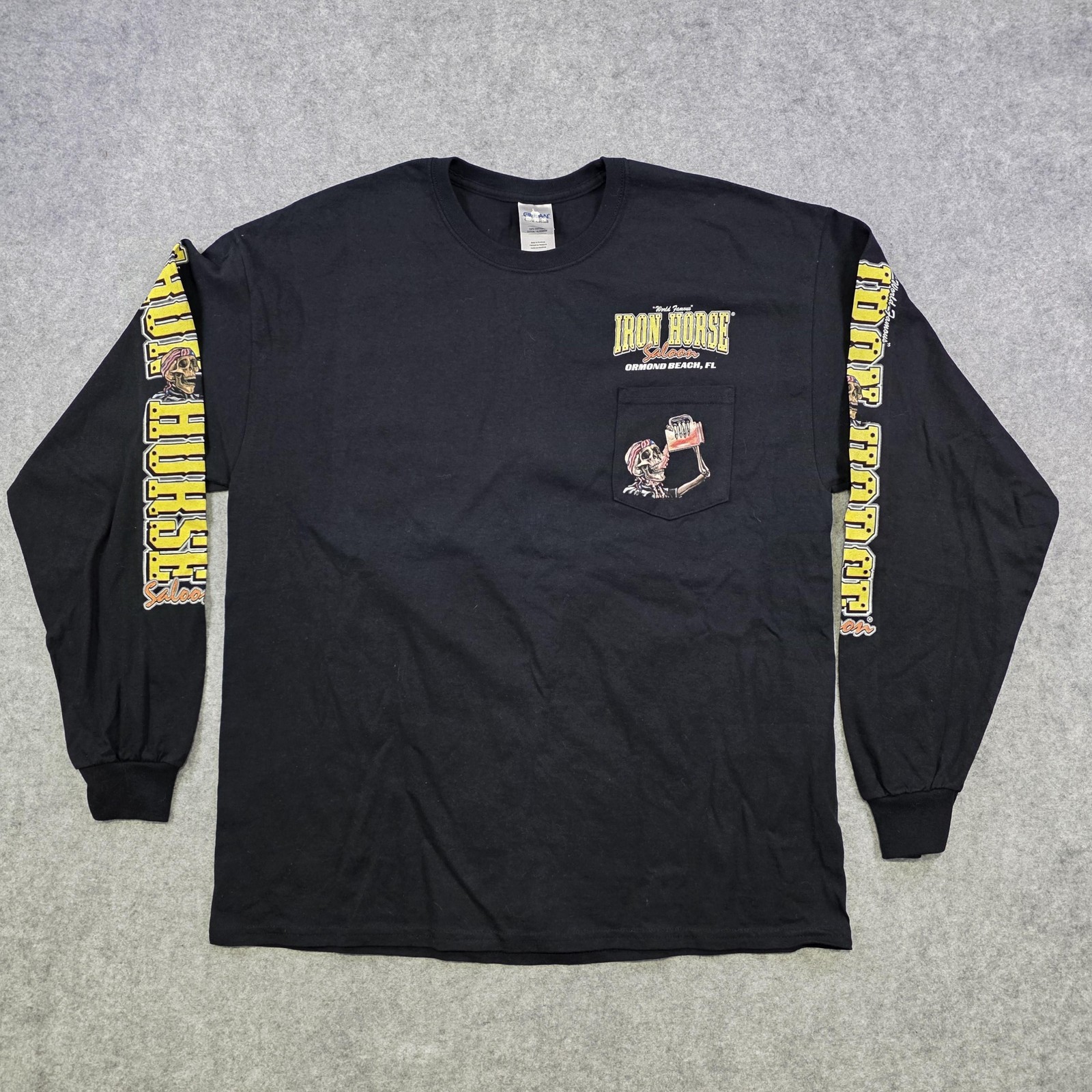 Iron Horse Saloon T Shirt Mens XL Motorcycle Black Long Sleeve Pocket Biker Bar