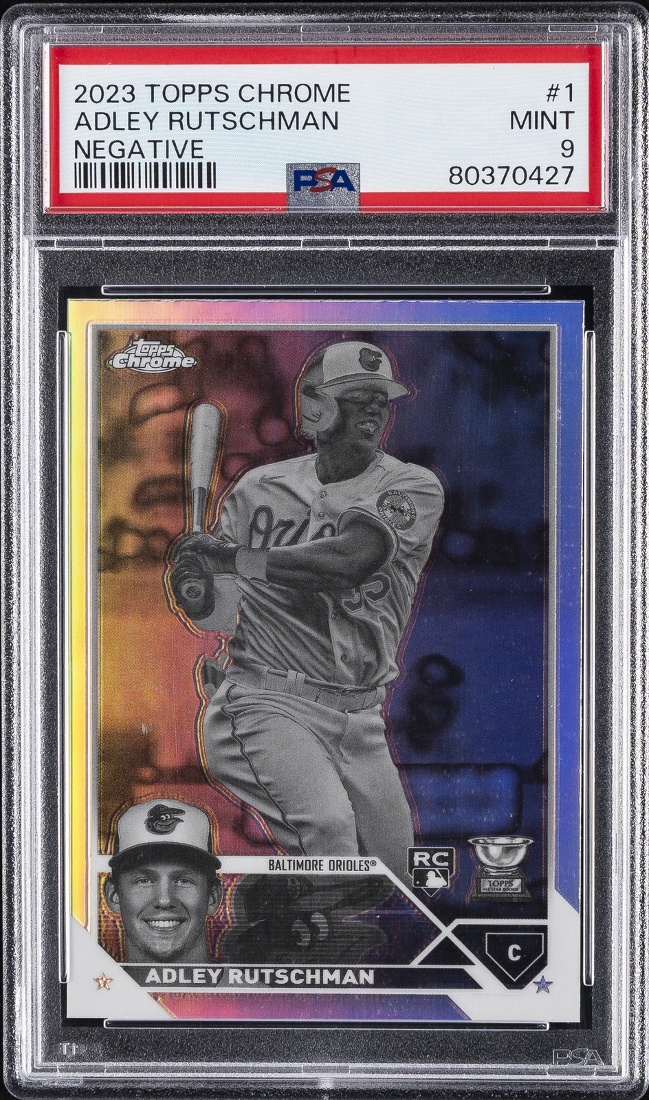 2023 TOPPS CHROME NEGATIVE REFRACTOR #1 ADLEY RUTSCHMAN ROOKIE RC PSA 9