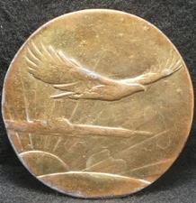 XC03118 VINTAGE 1970s *BIRD FLYING OVER SUNSET* NATURE ARTWORK MENS BELT BUCKLE