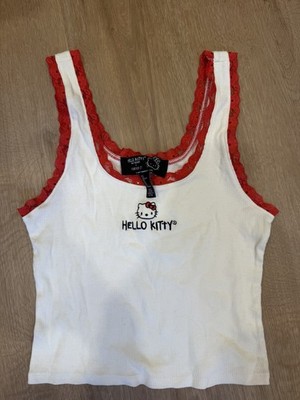 Hello Kitty x Forever 21 Womens Cream Ribbed Lace Trim Tank Top Medium Sanrio