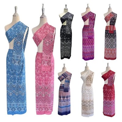 1 X Thai Traditional Shawl Ready-Made Wrap Tie Closure Skirt Set CELEMONY Outfit