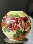 Antique Hand Painted Satin Milk Glass Oil Lamp Ball Shade Floral Design