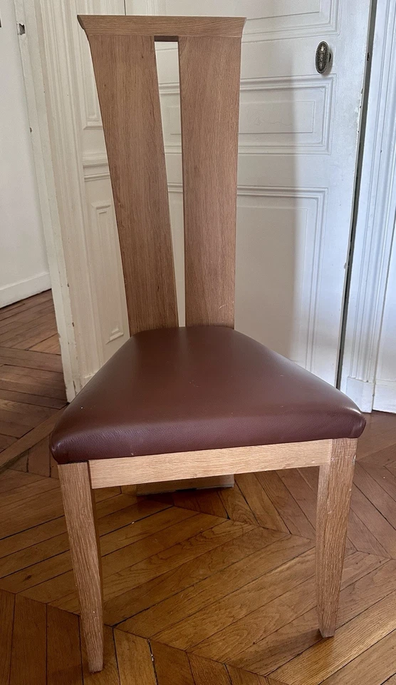 Lot de 10 chaises pour salle à manger En Chêne Massif Et Assise En Cuir - Photo 2/2