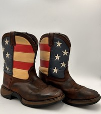 Durango Big Kids 8  Union Flag Cowboy Boots Brown Western Square Toe Size 2