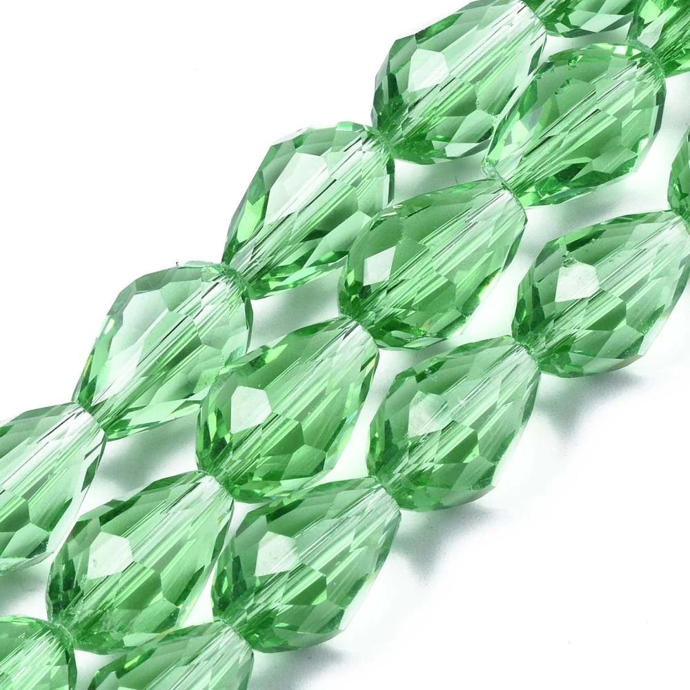 Teardrop Faceted Glass Beads - Green - 1 Strand - Approx 55 Beads - 11mm x 8mm