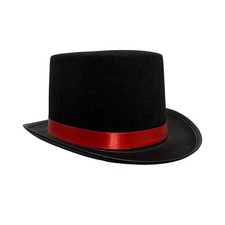 Adult Black Top Hat with Red Band   Mad Hatter, Baron, Ringmaster Costume Acc...