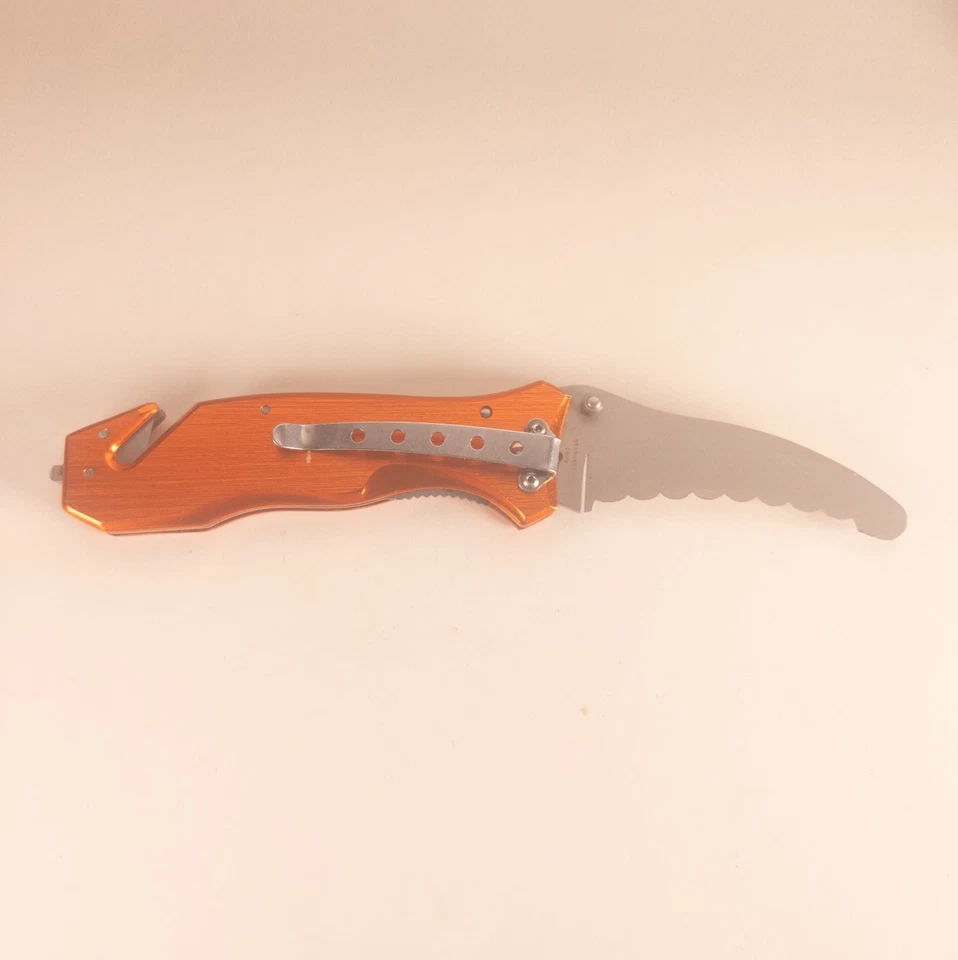 Cuchillo de rescate EMS EMT cuchillo de bolsillo plegable naranja cortador de cinturón de seguridad estrella de la vida Foto 3 de 4