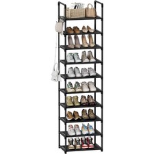 10 Tier Shoe Storage Organizer with Hooks Metal Tall Shoe Shelf for Closet
