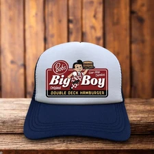 Bob's Big Boy Mens Trucker Hat Navy Snapback Defunct Hamburger Fast Food Cap