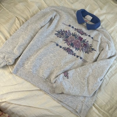 Granny Sweatshirt Two-Layer Collar Large, Floral Cottagecore Style