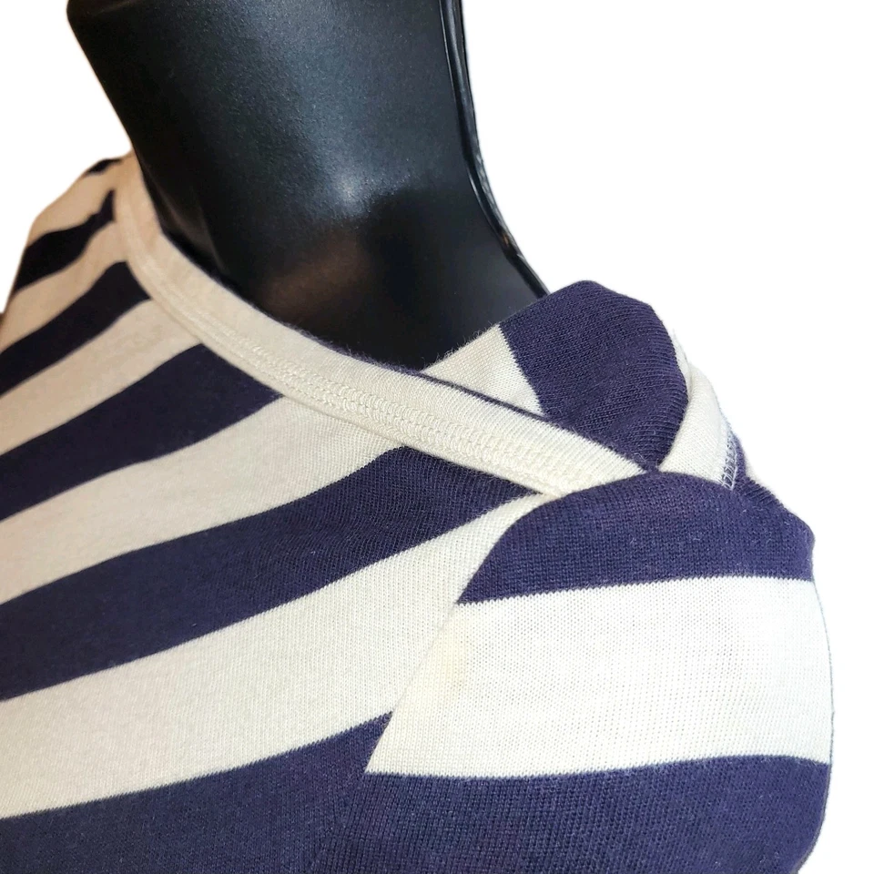 Vestido de Algodón Tory Burch Cuello Barco Náutico Manga 3/4 Talla XS Blanco Azul Marino Rayas Foto 4 de 4