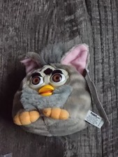 1999 Tiger Furby Buddies Plush Beanbag Grey Stripes, Brown Eyes, Pink Ears.