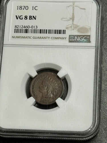 1870 Indian Head Cent Penny Graded NGC VG8 BN Better Date US 1c Type Coin (1635)