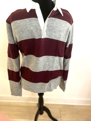 SLATE & STONE STRIPPED RUGBY SWEATER L