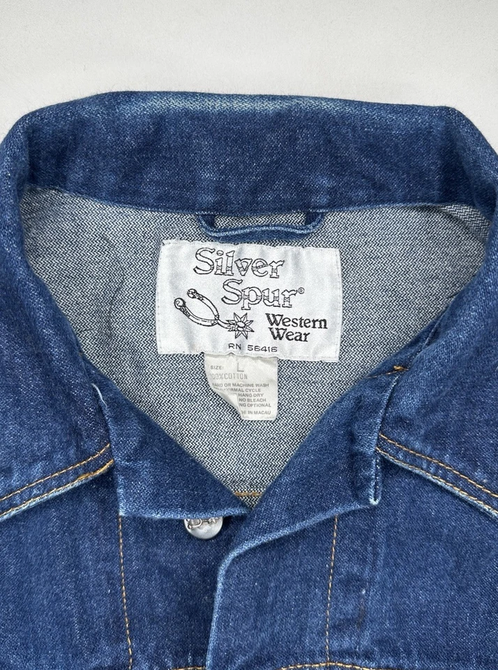 Chaqueta de Camionero Denim Western Wear Plateada De Colección Lavado Oscuro Crudo L Foto 3 de 4