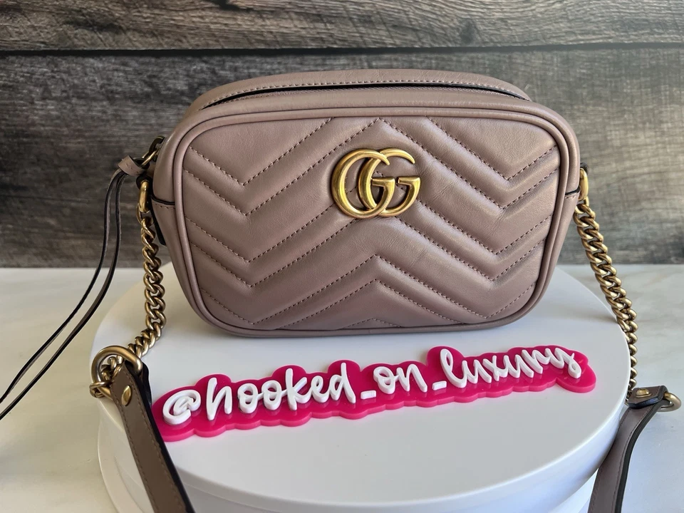 Gucci Marmont Mini Crossbody Dusty Rose Pink Matelasse Leather Purse USA SELLER - Image 2 of 4