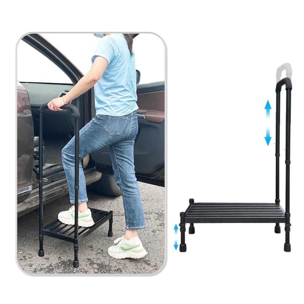 Medical Step Stool With Handle For Elderly Seniors Adults 3 In 1 Foot Step For High Beds, Adjustable Platform Steps For Bedroom, SUV, Car