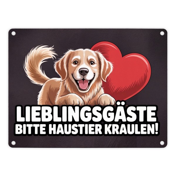 LieblingsgäSte Bitte Haustier Kraulen! Metallschild In 15X20 Cm FröHlicher Hund-image
