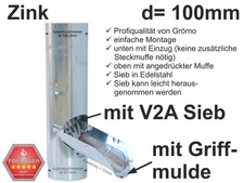 Zink Regenrohrklappe mit Sieb für Fallrohr d=100mm mit Griffmulde GRÖMO