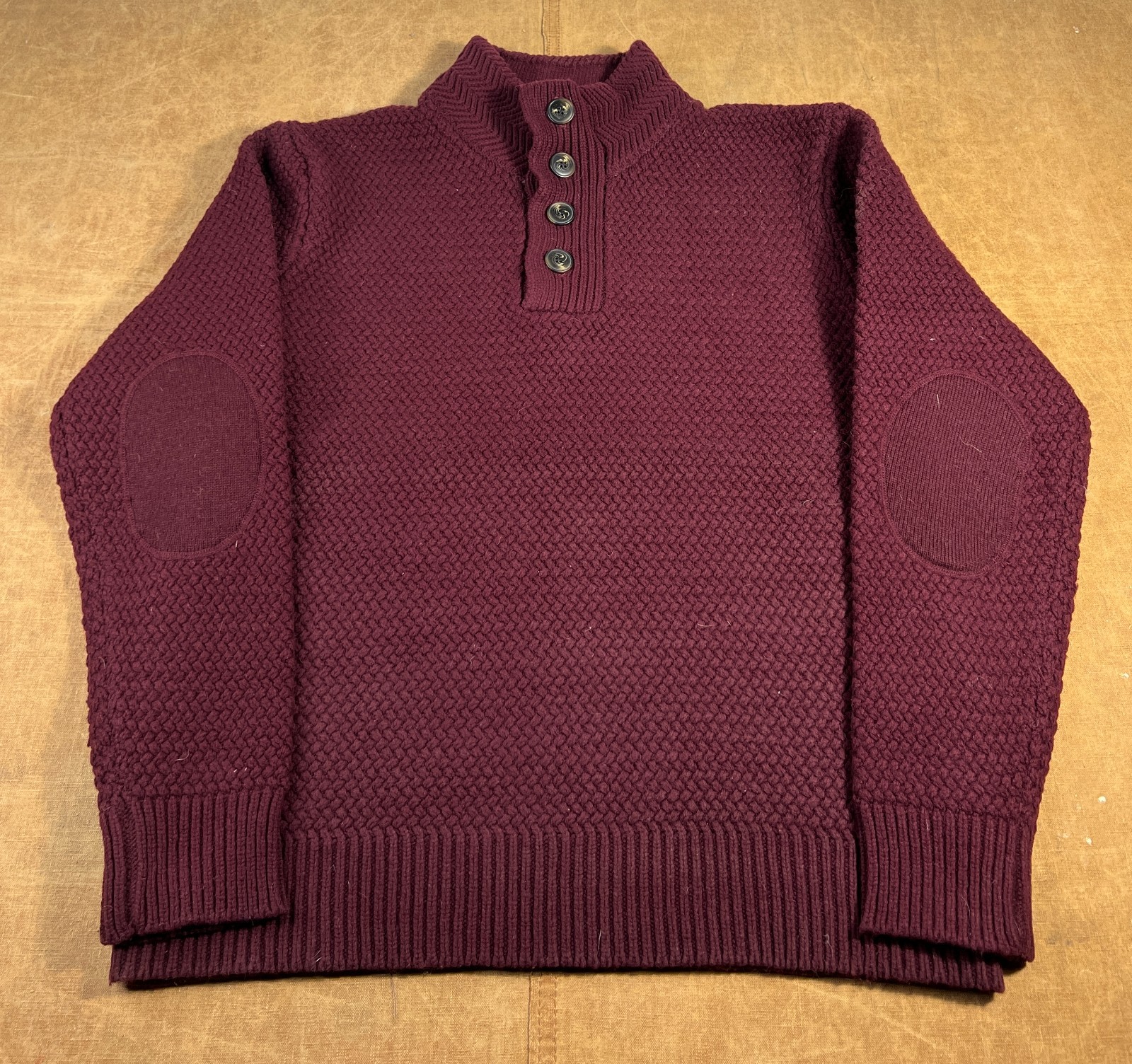 Schott Bros Military Henley Elbow Patches Wool Maroon Sweater XL Mens