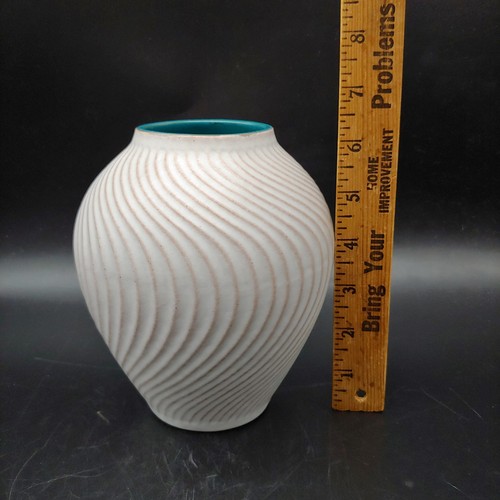 Carstens Tonnieshof MCM Pottery Vase - 6.5" vtg 1960s White Swirl West Germany - Picture 2 of 7