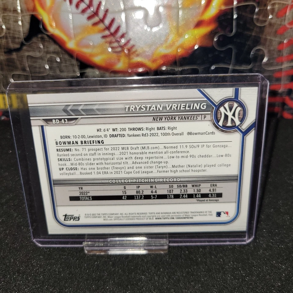 2022 1st Bowman 1st Edition Trystan Vrieling #BD-43 New York - Image 2 of 2