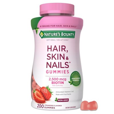 Hair, Skin and Nails Pectin Gummies, 2500 mcg Biotin Per Serving, No Stick Gu...