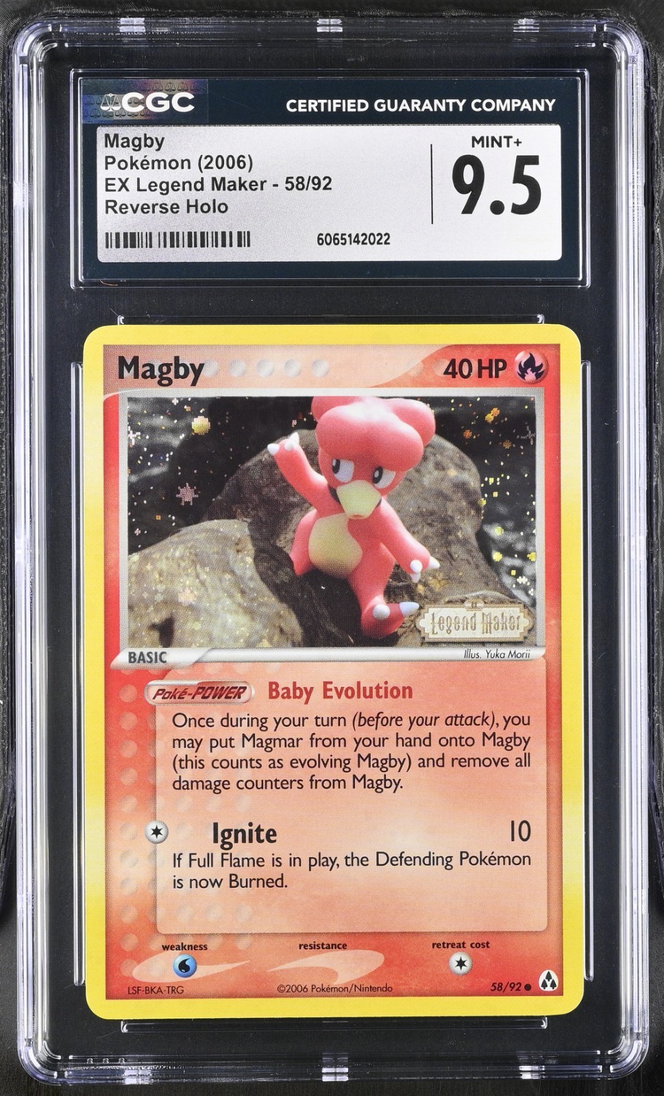 CGC 9.5 Magby 2006 EX Legend Maker 58/92 Reverse Holo Stamped Pokemon Card