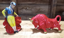 Vintage Made In Japan Ceramic Bull Fighter & Red Bull Figures